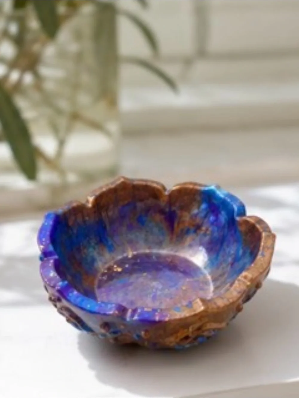 Handmade Iridescent Resin Trinket Dish in Blue and Brown